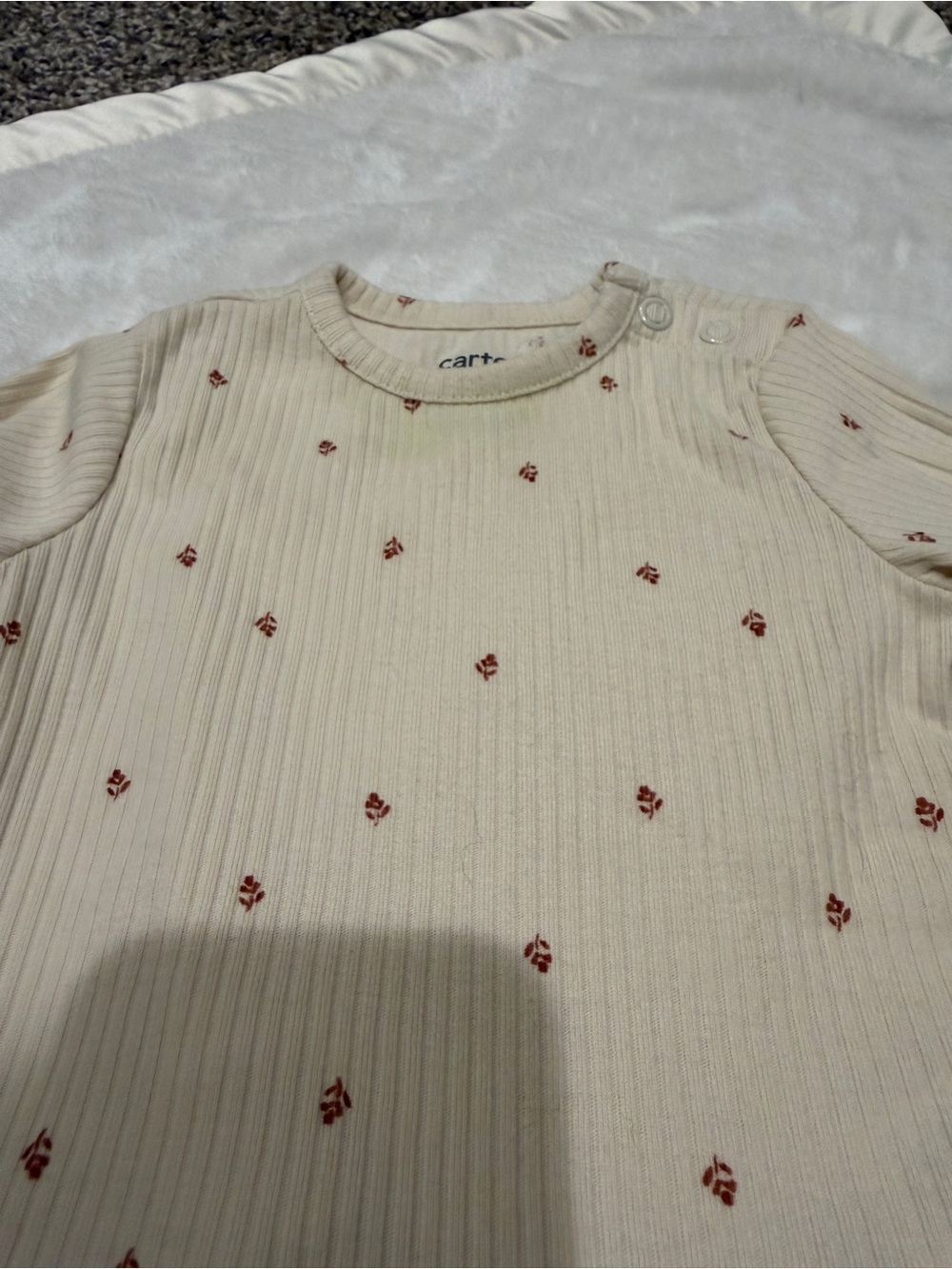 Carter's Cream Ribbed Floral Ruffle Pajama Set - Picture 2 of 4
